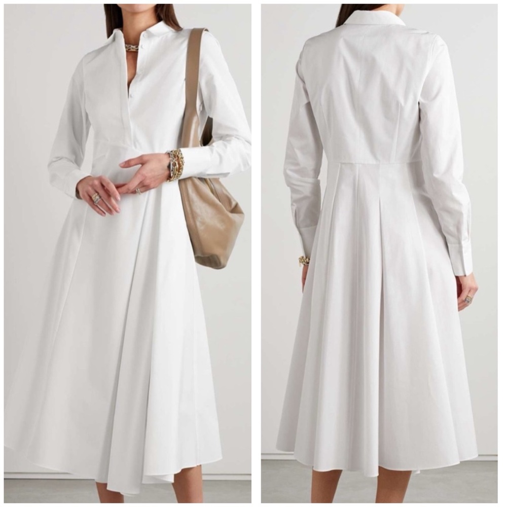 LAFAYETTE 148 draped cotton-poplin midi shirt dress - white